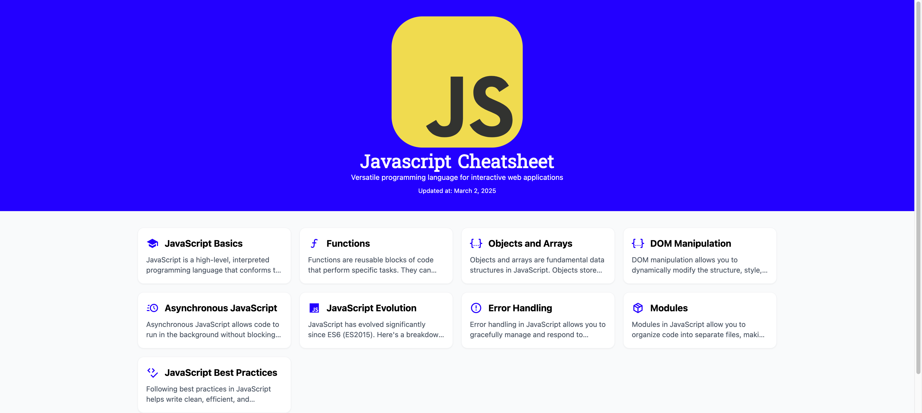 Javascript Quick Reference Cheat Sheet