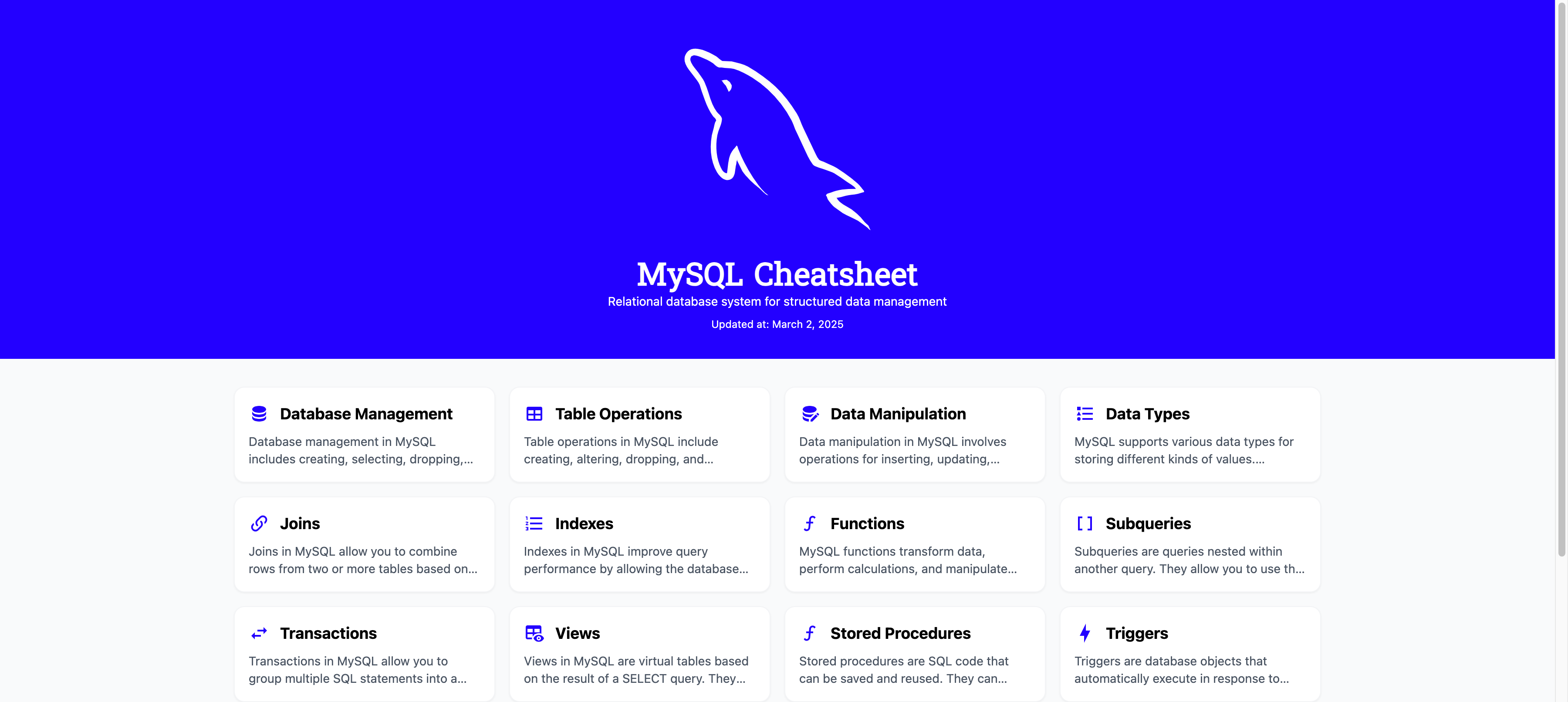 Mysql Quick Reference Cheat Sheet
