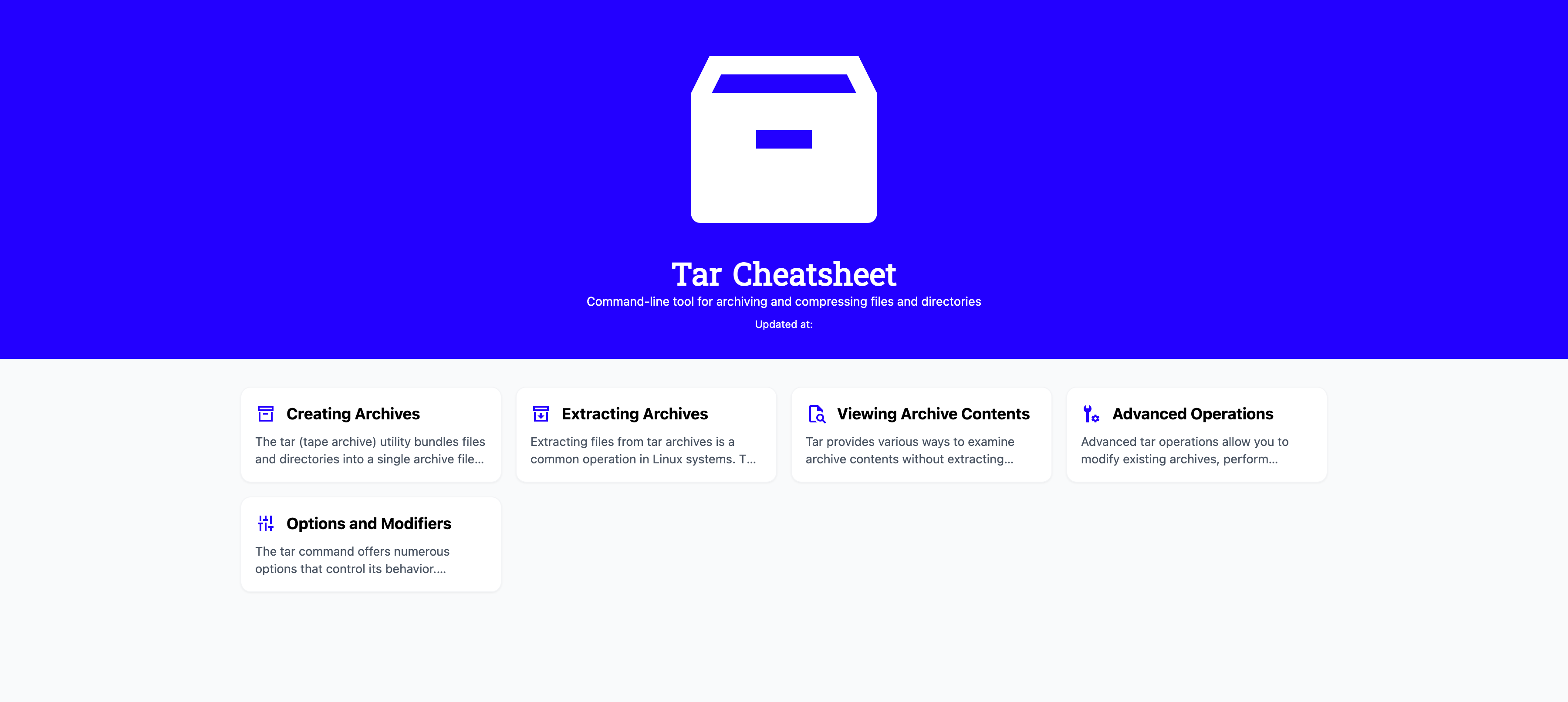 Tar quick reference cheat sheet